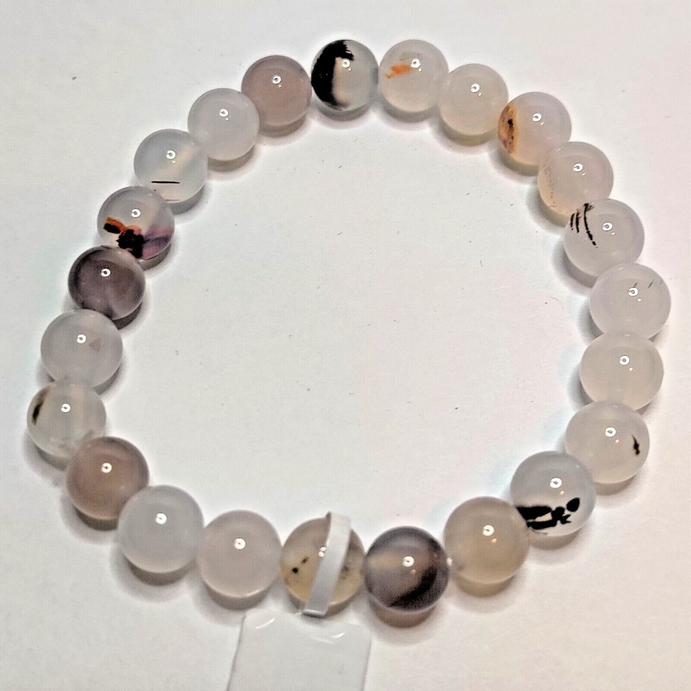 White Agate Stretch Bracelet 8mm round natural stone includes felt pouch-B815